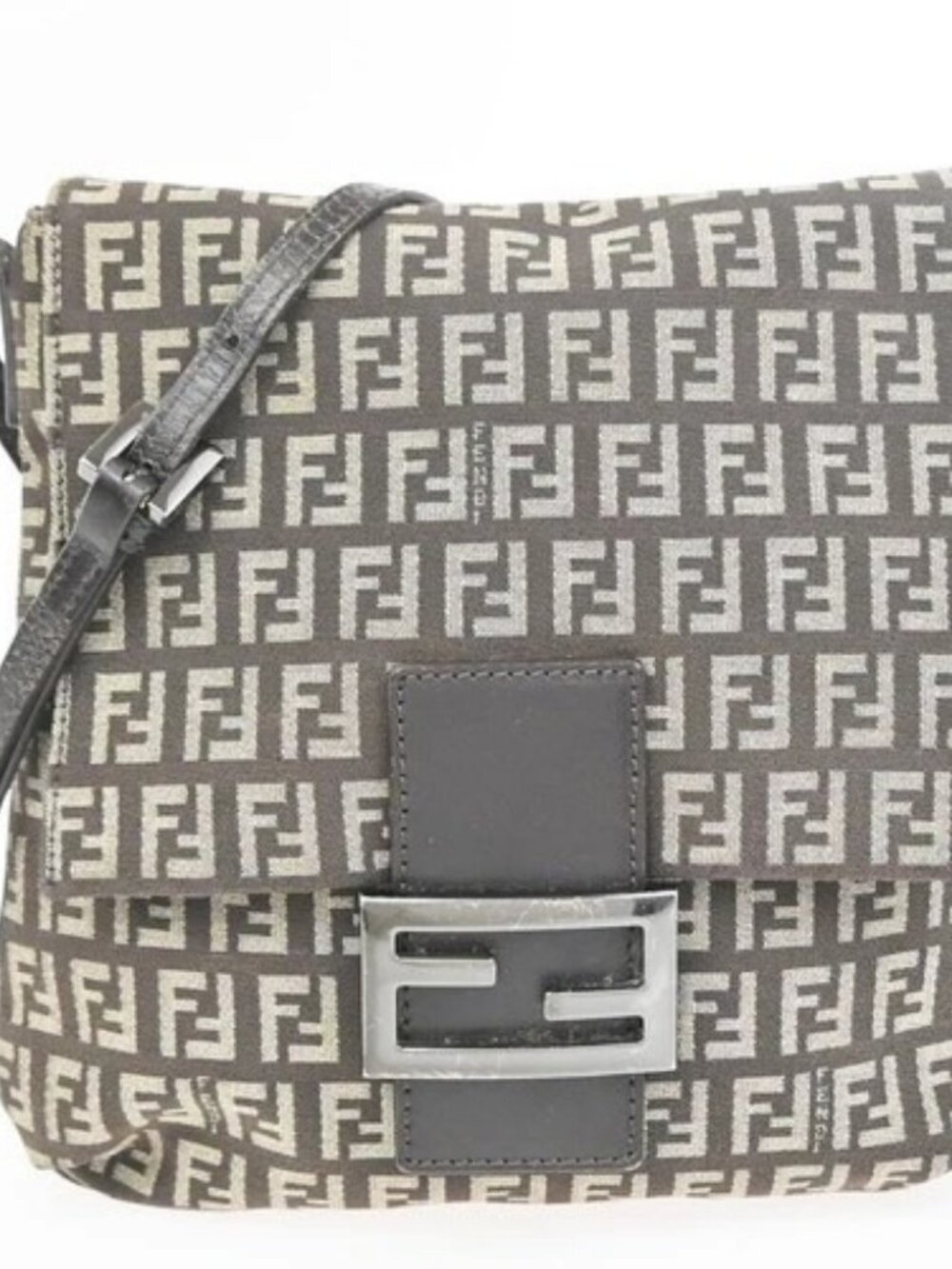 FENDI Logo Zucchino Pattern Shoulder Bag Canvas Leather Brown Italy 87PA282